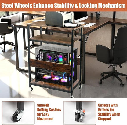 TooCust Extra Large Height Adjustable Computer Tower Stand, Computer & Machine Carts, PC Tower Stand, Printer Stands with Steel Wheels, Holds Up to 110 lbs (Fits 11" D x 22" W x 24.5" H Towers)