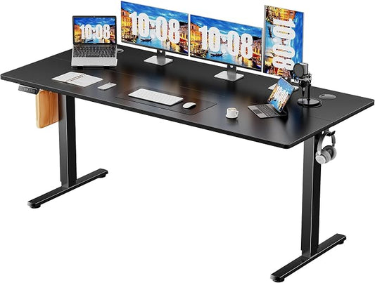 Sweetcrispy 63 Inch Electric Standing Desk, Height Adjustable Sit Stand Up Desk, Computer Workstation Home Office Gaming Rising Table with Memory Preset Splice Board, Black