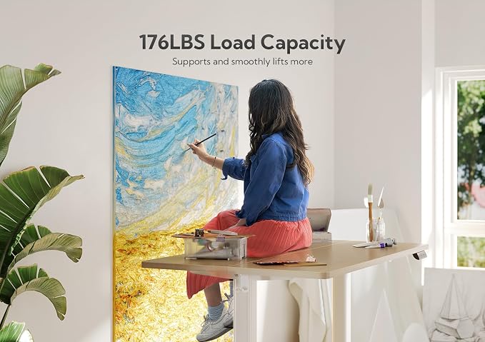 Claiks Electric Standing Desk, Adjustable Height Stand up Desk, 40x24 Inches Sit Stand Home Office Desk with Splice Board, White Frame/Nature Top