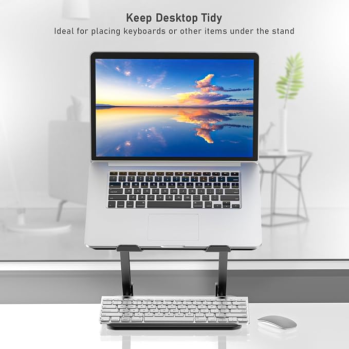 BoYata Laptop Stand, Adjustable Laptop Riser with Slide-Proof Silicone and Protective Hooks, Laptop Stand for Laptop up to 17 Inches, Laptop Holder Compatible for MacBook, Laptop-Black