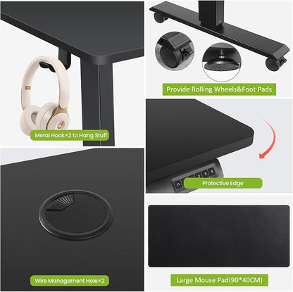 farexon Electric Standing Desk 71 x 28in with Power Outlets, Rolling Stand up Desk with Large Mouse Pad, 3 USB Ports & 3 Power Outlets, Easy to Set Home Office Gaming Computer Table, Black