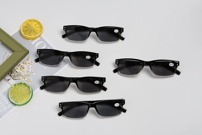 Eyekepper Vintage Reading Sunglasses for Men - 5 Pack Grey Tinted Lens Readers +2.00