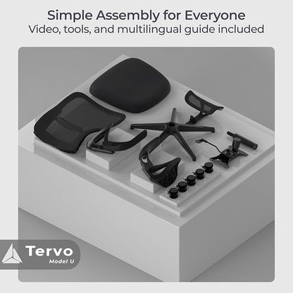 Tervo Model U | Folding Office Chair for Small Spaces | Gaming Chair for Adults & Kids | Ergonomic Mesh Computer Chair for Bedroom | Foldable Desk Chair for Home Work (Midnight Black Headrest)