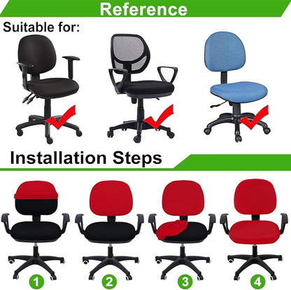 Smiry Stretch Jacquard Office Computer Chair Covers, Removable Washable Universal Desk Rotating Chair Slipcovers Protector, Seat + Backrest Cover, Red