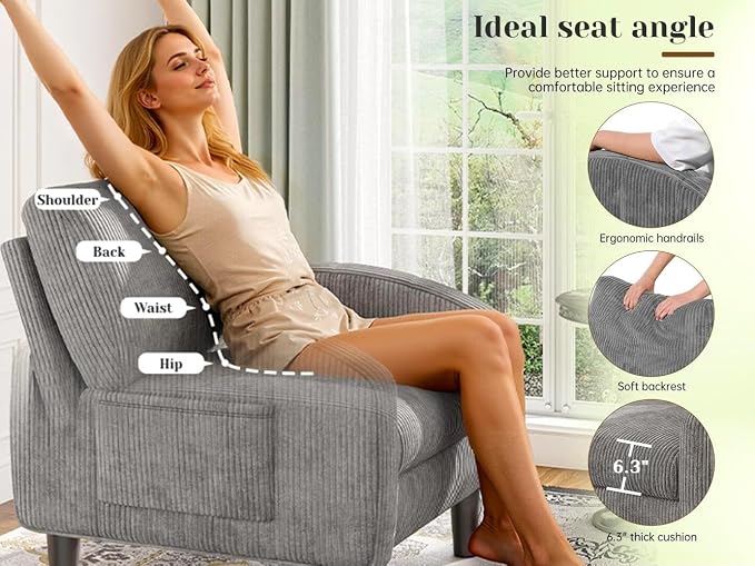 Homkdom Accent Chair for Living Room Reading Chair for Bedroom Mid Century Modern Arm Chair Upholstered Comfy Chair for Apartment, Waiting Room,Grey