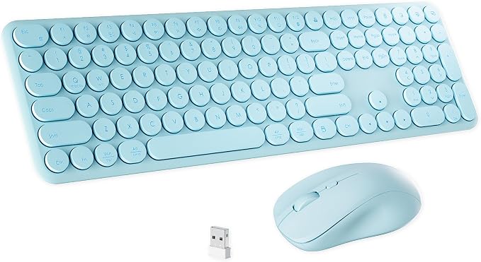 Wireless Keyboard and Mouse Combo with 110 Round Keycaps, Power Switch, and Scissor-Switch Typing Feel – Ideal for Office Use (Blue)