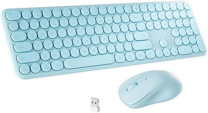 Wireless Keyboard and Mouse Combo with 110 Round Keycaps, Power Switch, and Scissor-Switch Typing Feel – Ideal for Office Use (Blue)