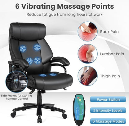 Giantex Big and Tall Office Chair 500lbs, Heavy Duty Executive Office Chair with 6 Massage Points, Extra Wide Seat, High Back Ergonomic Leather Reclining Swivel Computer Chair, Home Office Desk Chairs