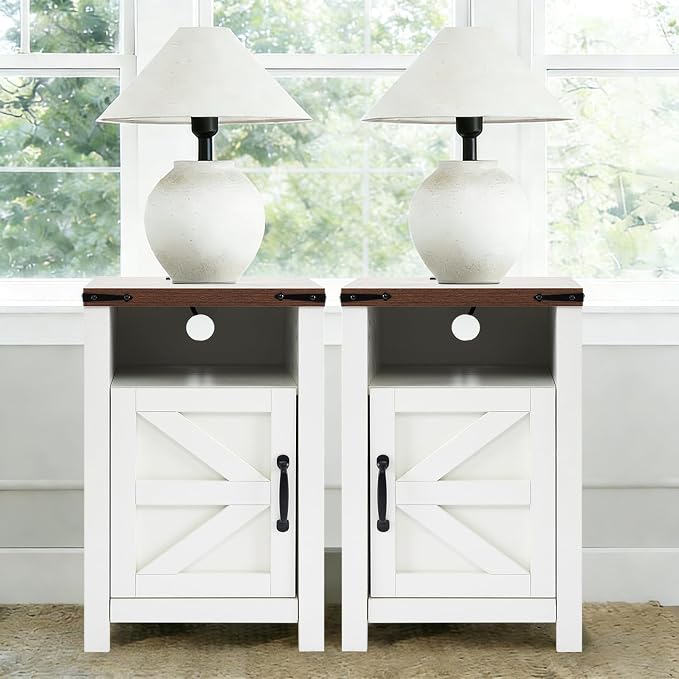 3 Piece Living Room Tables Set of 3, Farmhouse Entryway Table with Storage and End Tables with Charging Station, Sliding Door Console Table Set, Rustic Sofa Set for Hallway, White