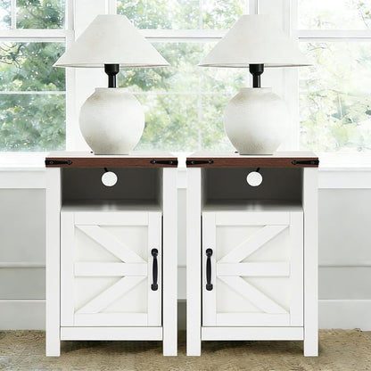 3 Piece Living Room Tables Set of 3, Farmhouse Entryway Table with Storage and End Tables with Charging Station, Sliding Door Console Table Set, Rustic Sofa Set for Hallway, White