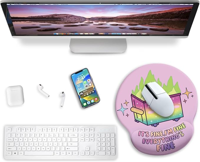 Blusabaca Dumpster on Fire Mouse Pad with Wrist Rest, Funny Cute Ergonomic Mouse Pads for Desk Wrist Support, Mousepad for Wireless Mouse Gaming Work Home Desk Accessories Office Supplies Decor Women