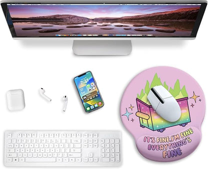Blusabaca Dumpster on Fire Mouse Pad with Wrist Rest, Funny Cute Ergonomic Mouse Pads for Desk Wrist Support, Mousepad for Wireless Mouse Gaming Work Home Desk Accessories Office Supplies Decor Women