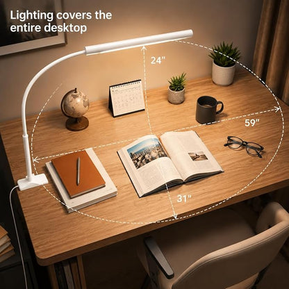 LED Desk Lamp with Clamp, 5 Color Modes & 10 Brightness Levels, Eye-Caring Desk Light, Flexible Gooseneck, Memory Function, Adapter Included for Home Office, Reading & Study