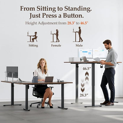 Klicelor L Shaped Standing Desk 63 x 55.1 Inch Dual Motors, Electric Height Adjustable Corner Desk for Home Office Workstation, Ergonomic Sit Stand Computer Table with Memory Controller, Dark Walnut