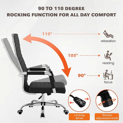 Furmax Ribbed Office Chair High Back PU Leather Executive Conference Chair Adjustable Swivel Chair with Arms, Black