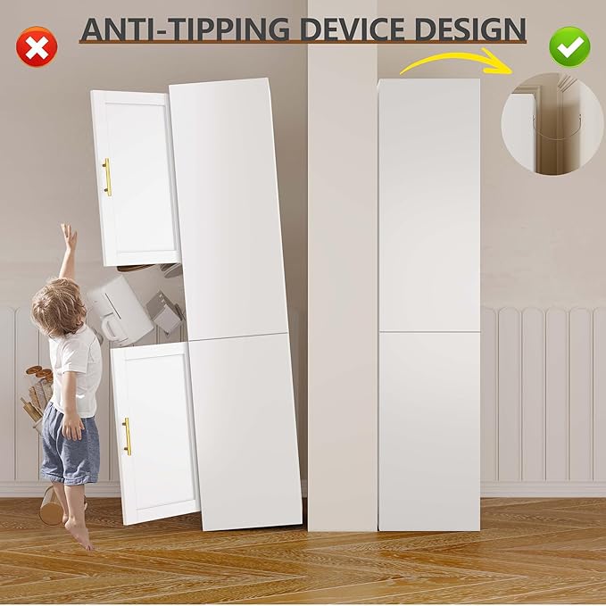 pozdeg 67" Tall Narrow Storage Cabinet, Metal Bathroom Cabinet with 2 Doors & 4 Adjustable Shelves, Freestanding Slim Pantry Organizer for Bathroom Kitchen Living Room (White)