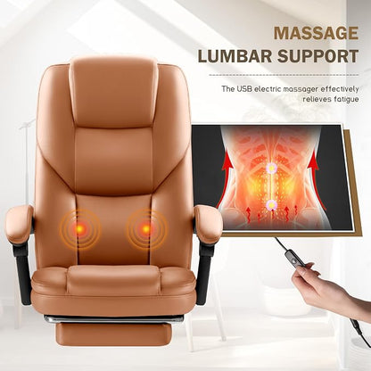 Furmax Executive Office Chair with Foot Rest Big and Tall Office Chair Ergonomic Home Office Desk Chairs Reclining High Back Leather Chair with Lumbar Support, 400LBS (Brown)