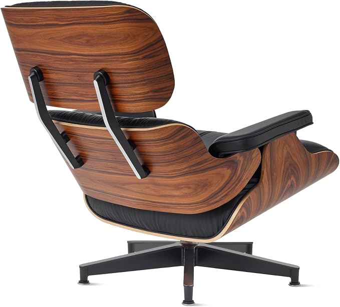 Mid Century Chaise Lounge Chair with Ottoman, Genuine Leather Reading Chair, Modern Chair Classic Design, Heavy Duty Base Support for Living Room Study Lounge Office,Tall Upgraded, Palisander Black