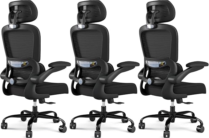 TRALT Office Chair Ergonomic Desk Chair, 330 LBS Home Mesh Office Desk Chairs with Wheels, Comfortable Gaming Chairs Black Pack of 3