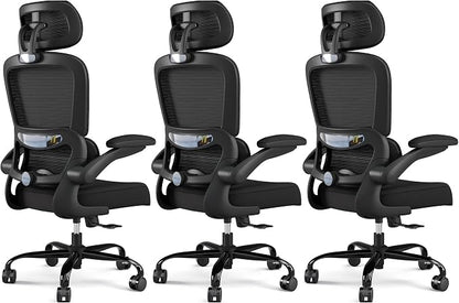 TRALT Office Chair Ergonomic Desk Chair, 330 LBS Home Mesh Office Desk Chairs with Wheels, Comfortable Gaming Chairs Black Pack of 3