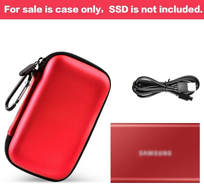 Case Compatible with Samsung T7/ T7 Touch Portable SSD 1TB 2TB 500GB USB 3.2 External Solid State Drive, Travel Carrying Storage Organizer Fits for USB Cables and More Accessories (Red)