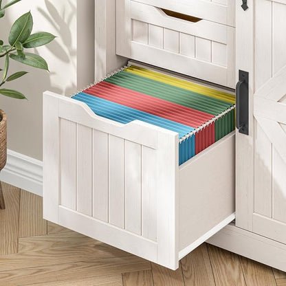 Vabches Lateral File Cabinets with Adjustable Shelf, Farmhouse Filing Cabinet for Home Office, Filing Organization Storage Cabinets with Sliding Barn Door for Hanging Files Letter/A4.