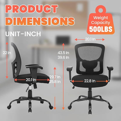 BestOffice Big and Tall Office Chair 500lbs Desk Chair Mesh Computer Chair with Lumbar Support Wide Seat High Back