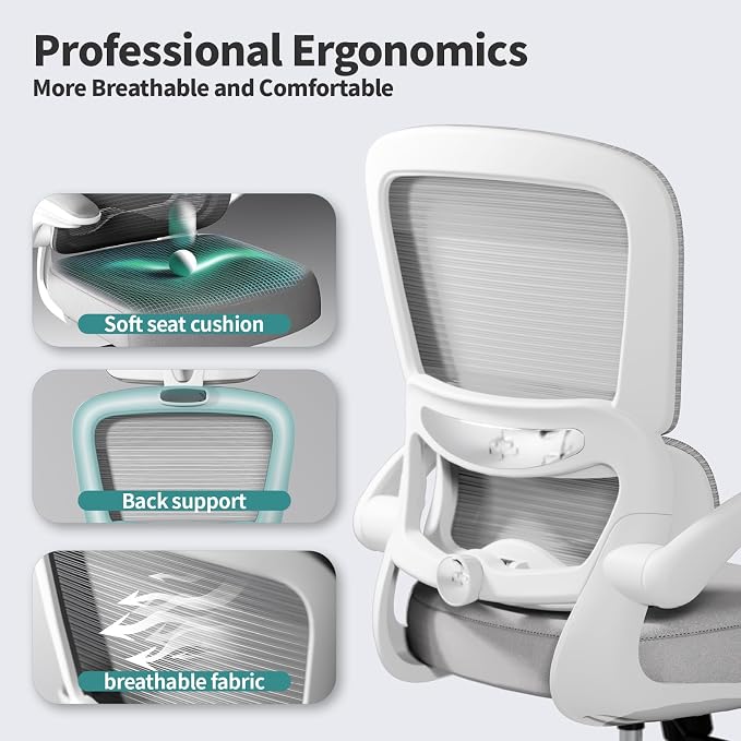 TRALT Office Chair - Ergonomic Desk Chair with Adjustable Lumbar Support, Mesh Computer Chair, Executive Chairs for Home Office Comfortable Lumbar Support (White)