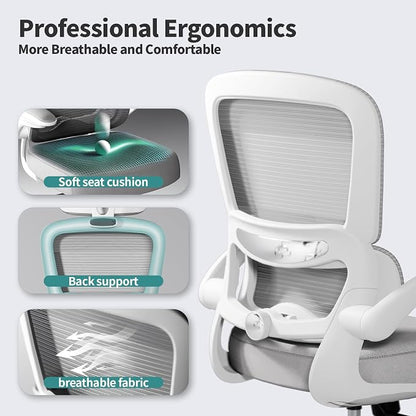 TRALT Office Chair - Ergonomic Desk Chair with Adjustable Lumbar Support, Mesh Computer Chair, Executive Chairs for Home Office Comfortable Lumbar Support (White)
