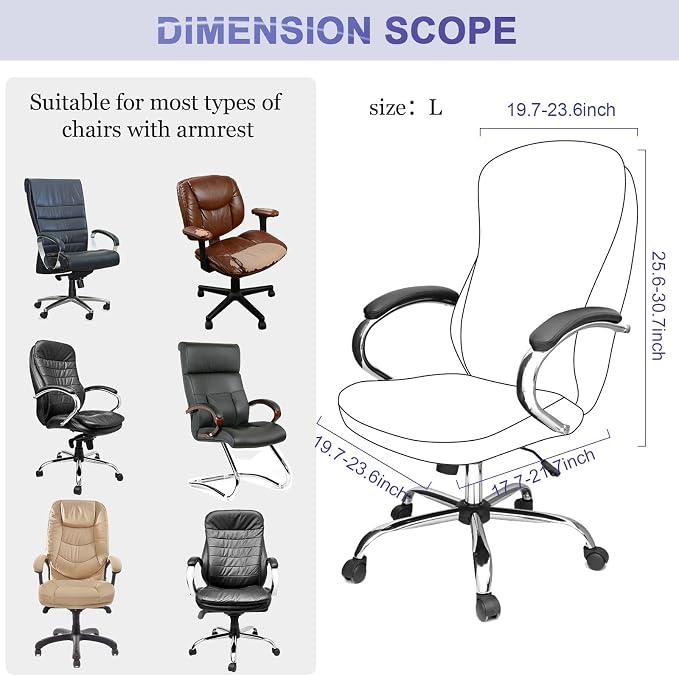 Tatuo 3 Pcs Computer Office Chair Cover Universal Rotating Chair Slipcovers Protector Removable Washable Office Armrest Covers with Zipper for High Back Seat Backrest(M,Argyle,Silver)