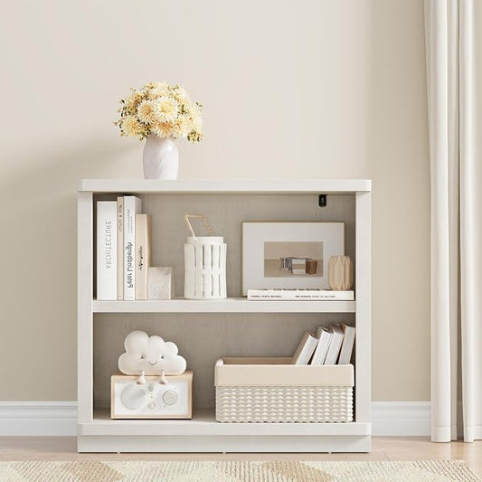 Rresyet 2 -Tier Bookcase, 31" Tall Book Shelf, 29” Wide Bookshelves, Wooden Bookcase Display Storage for Home Office, Living Room and Study Room (White)