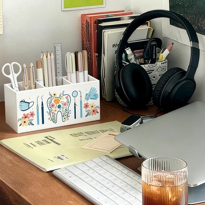 Dentist Hygienist Gifts Pen Pencil Holder for Desk Accessories | Dental Gifts for Women, Dental Assistant Gift, Dentist Pen Wooden Organizer Decorations for Office Workplace Desk Tabletop