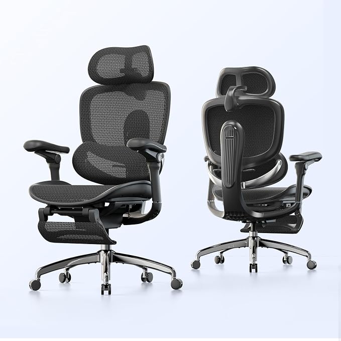 SIHOO Doro C300 Pro V2 Ergonomic Office Chair with Footrest & Full-Body Adaptive Support, 8D Armrests & Breathable Mesh, Comfy High Back Computer Desk Chair for Long Hours, 135° Recline (Jet Black)