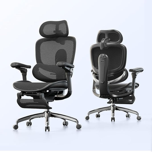 SIHOO Doro C300 Pro V2 Ergonomic Office Chair with Footrest & Full-Body Adaptive Support, 8D Armrests & Breathable Mesh, Comfy High Back Computer Desk Chair for Long Hours, 135° Recline (Jet Black)