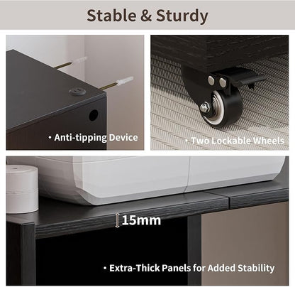 Folding Desk with Storage and Charging Station, Pull-Out Desk Cabinet with Spacious Desktop, Foldable Computer Table for Small Space, Black Oak