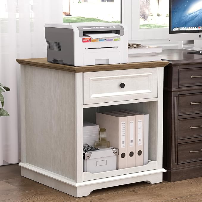 REDAYFUR Lateral File Cabinet 3 Drawer File Cabinet with Charging Station, Printer Stand with Open Adjustable Storage Shelves, Lateral Filing Cabinet for Home Office