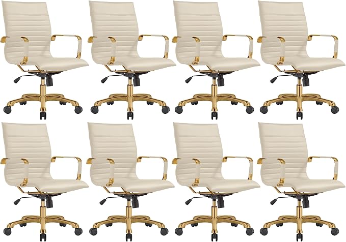 LeisureMod Harris Modern Ergonomic Executive Office Chair, High-Back Leather Conference Desk Chair with Adjustable Height, Tilt Control, 360° Swivel & Gold Frame for Home Office