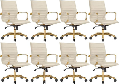 LeisureMod Harris Modern Ergonomic Executive Office Chair, High-Back Leather Conference Desk Chair with Adjustable Height, Tilt Control, 360° Swivel & Gold Frame for Home Office