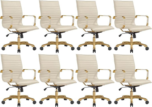 LeisureMod Harris Modern Ergonomic Executive Office Chair, High-Back Leather Conference Desk Chair with Adjustable Height, Tilt Control, 360° Swivel & Gold Frame for Home Office