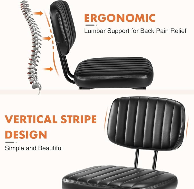 Sweetcrispy Dining Chairs Set of 6, Upholstered Mid Century Modern Kitchen Accent Chairs with Faux Leather Cushion Seat & Metal Legs for Home Office, Living Room - Black