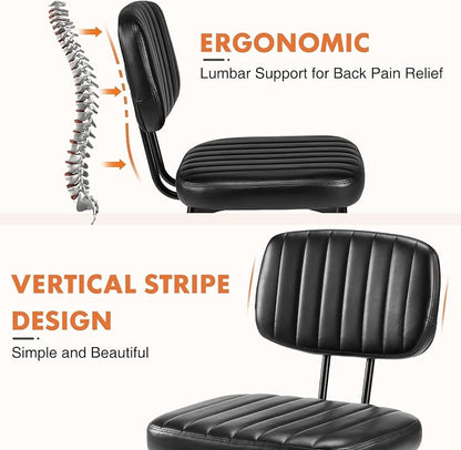 Sweetcrispy Dining Chairs Set of 2, Upholstered Mid Century Modern Kitchen Accent Chairs with Faux Leather Cushion Seat & Metal Legs for Home Office, Living Room - Black