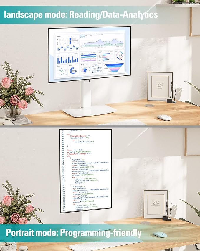 MOUNT PRO Single Monitor Stand Fits Max 32 inch Screen, Free-Standing Computer Desk Stand, Display Mount with Height Adjustable, Swivel, Tilt, Rotation, VESA Monitor Stand 100x100, White