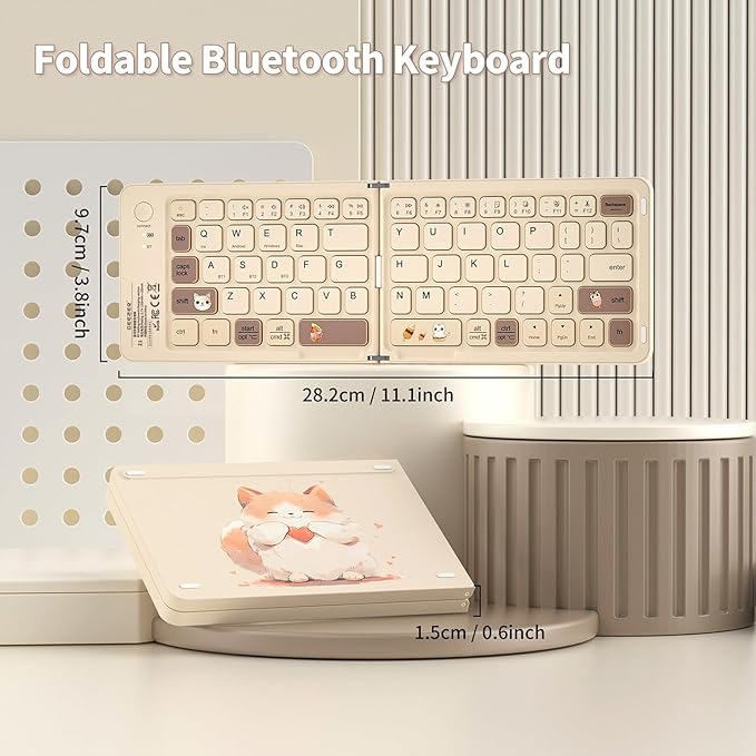 Foldable Bluetooth Keyboard with UV Printing Technology Rechargeable Keyboards,Compact Wireless Travel Keyboards for iPad, Smartphone, Tablet and Laptop - Z1 Milk Tea Colorful