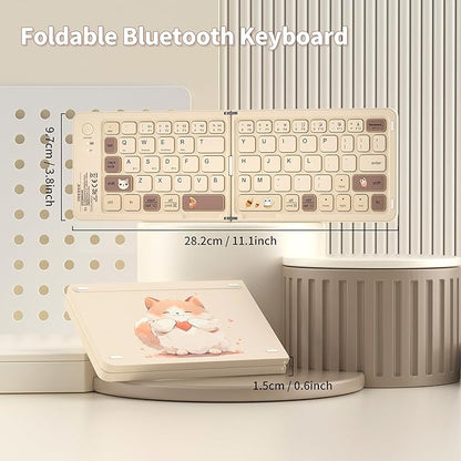 Foldable Bluetooth Keyboard with UV Printing Technology Rechargeable Keyboards,Compact Wireless Travel Keyboards for iPad, Smartphone, Tablet and Laptop - Z1 Milk Tea Colorful