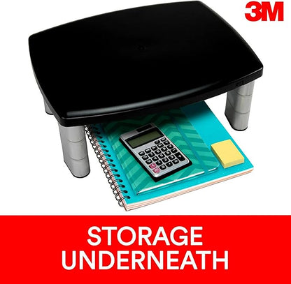 3M Adjustable Monitor Stand, Three Leg Segments, Simply Adjust Height from 1" to 5 7/8", Holds Up to 80 lbs, 11" Space Between Columns, Silver/Black (MS80B)