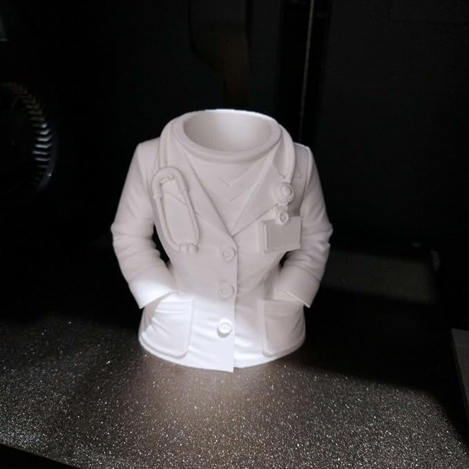 3D Printed Doctor Coat Pen Holder - Realistic Medical Desk Organizer with Stethoscope, White Doctor Sculpture Pen Cup for Office, Nurse, Medical Student Gift 4.8"x2.83"x4.72" (Female Doctor Style 2)