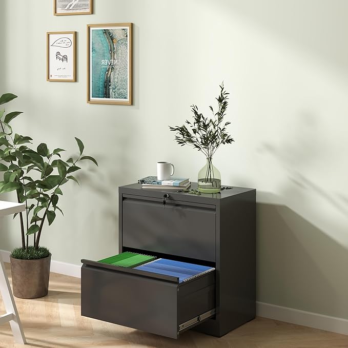 IKIMI Lateral File Cabinets 2 Drawer,Metal Lateral Filing Cabinet for Home Office,Wide Steel Storage Commercial Drawer Cabinet for Legal/Letter/A4 Size Assembly Required