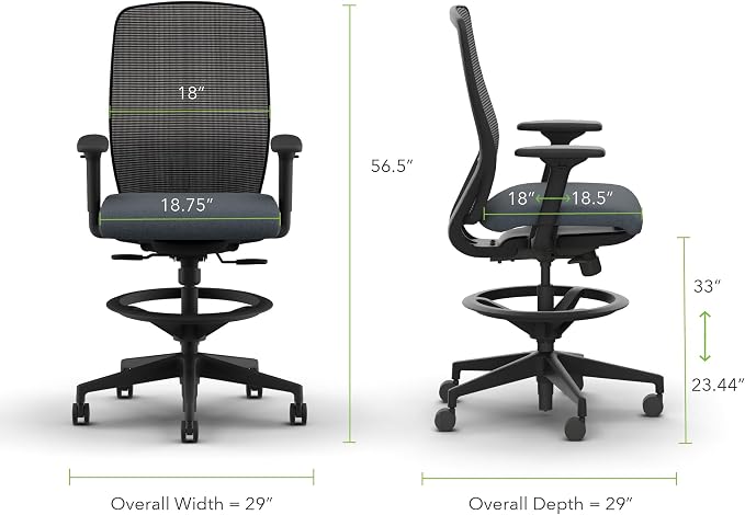 HON Nucleus Task Stool, Ergonomic Office Chair, Home Office Desk Chairs, Synchro-Tilt with Seat Slider, Adjustable Footring, Height-Width Adjustable Arms, Black Mesh, Darkness Fabric, Black Frame