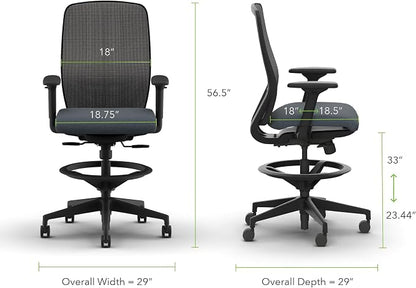 HON Nucleus Task Stool, Ergonomic Office Chair, Home Office Desk Chairs, Synchro-Tilt with Seat Slider, Adjustable Footring, Height-Width Adjustable Arms, Black Mesh, Darkness Fabric, Black Frame