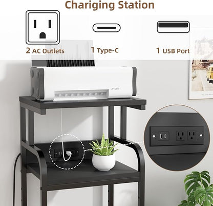 VOWNER 4-Tier Printer Stand with Power Outlet, Tall Printer Table Shelves with 5-Adjustable Heights, Heavy Duty Printer Cart for Home Office Storage, for CPU, Scanner, Shredder, 20.7" Lx15.7 Wx44.5 H
